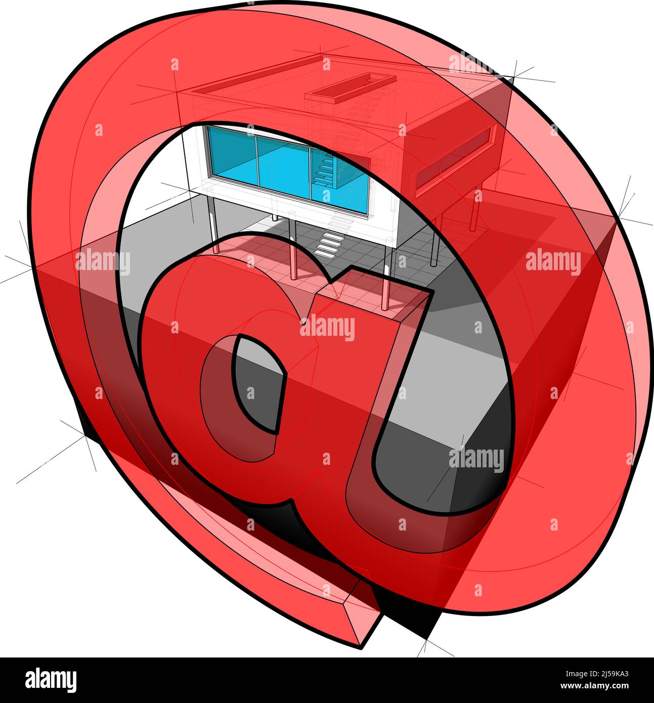 diagramma di una casa moderna e segno di posta elettronica Foto Stock