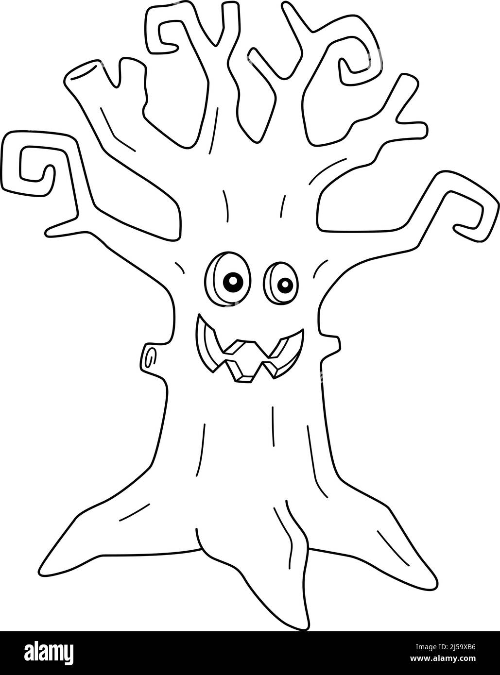 Spaventoso albero Halloween colorazione pagina isolato Illustrazione Vettoriale