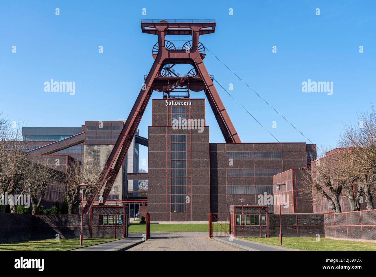 Zollverein Colliery, patrimonio dell'umanità dell'UNESCO, Essen, NRW, Germania, Zollverein Colliery, Patrimonio dell'umanità dell'UNESCO, torre a doppio traliccio di Foto Stock