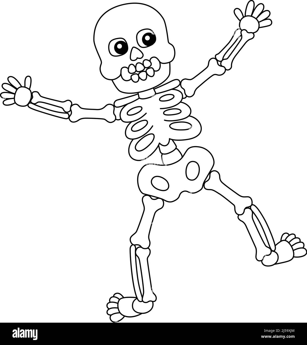 Danza Skeleton Halloween colorazione pagina isolato Illustrazione Vettoriale