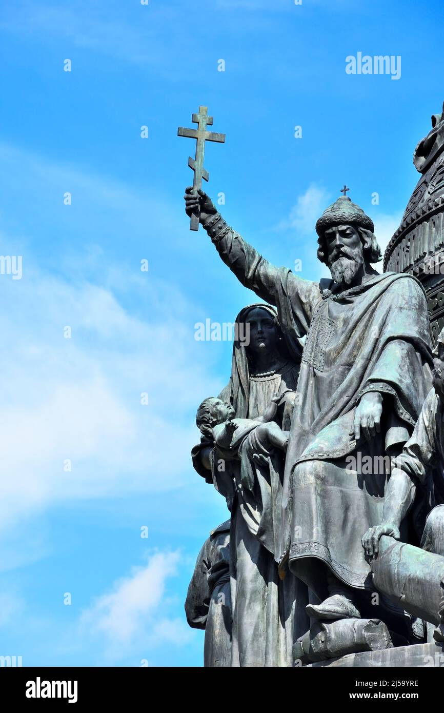 Particolare del Monumento al Millennio della Russia a Veliky Novgorod (Novgorod il Grande), Russia Foto Stock