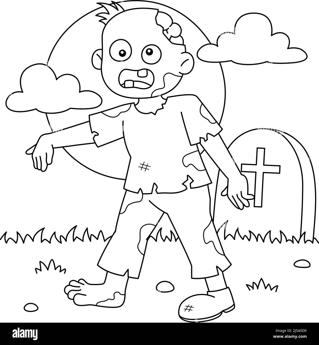 Zombie Halloween colorazione pagina per i bambini Illustrazione Vettoriale