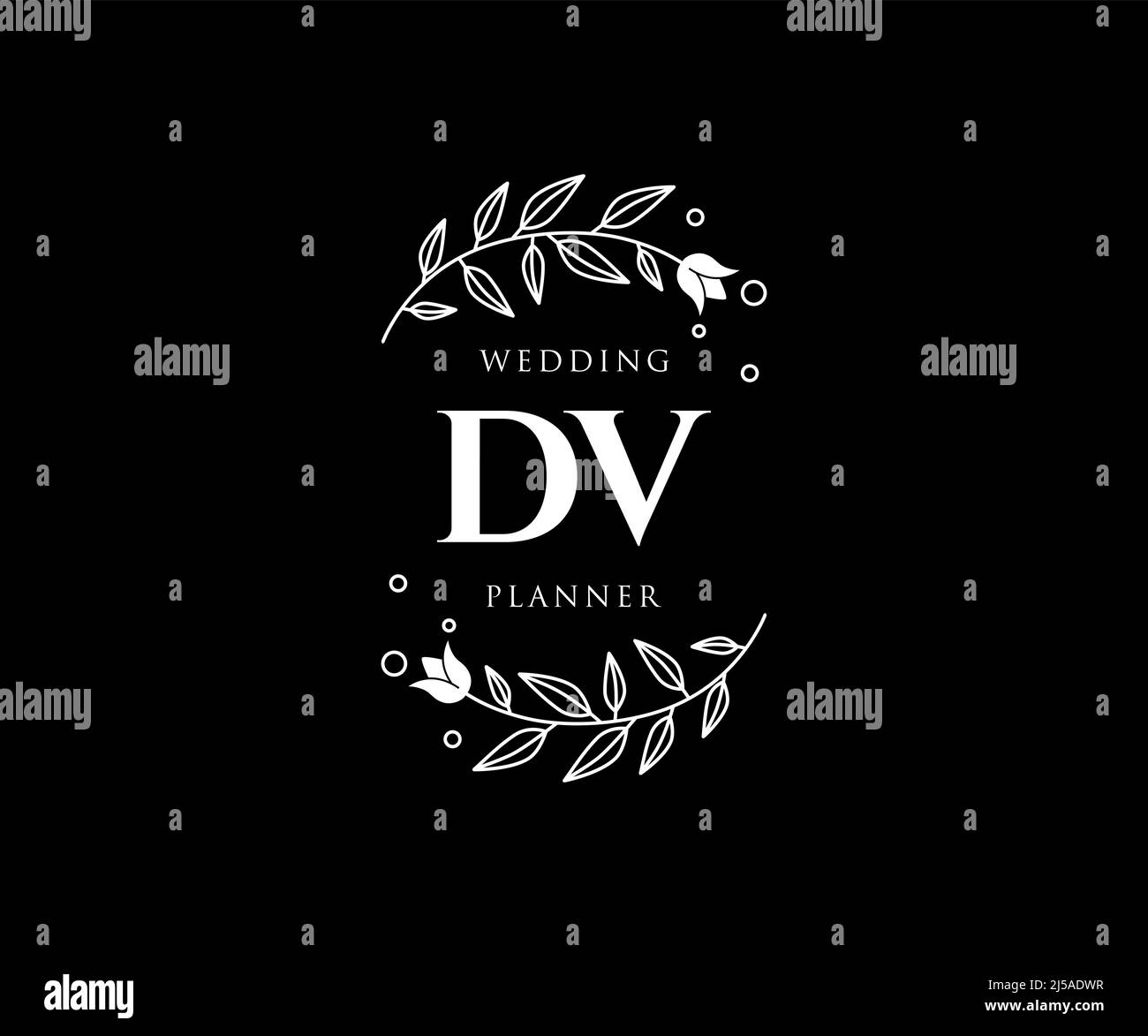 DV iniziali lettera matrimonio monogramma collezione loghi, disegnati a mano moderni minimalistici e modelli floreali per carte di invito, Salva la data, elegante Illustrazione Vettoriale