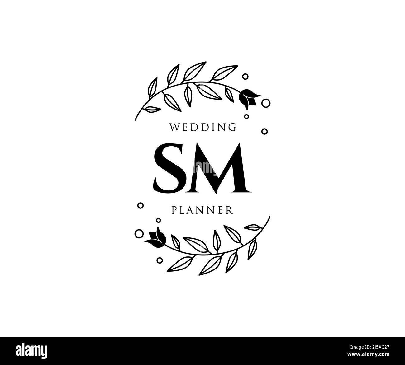SM iniziali lettera Wedding monogramma collezione loghi, disegnati a mano moderni minimalistici e modelli floreali per carte di invito, Salva la data, elegante Illustrazione Vettoriale