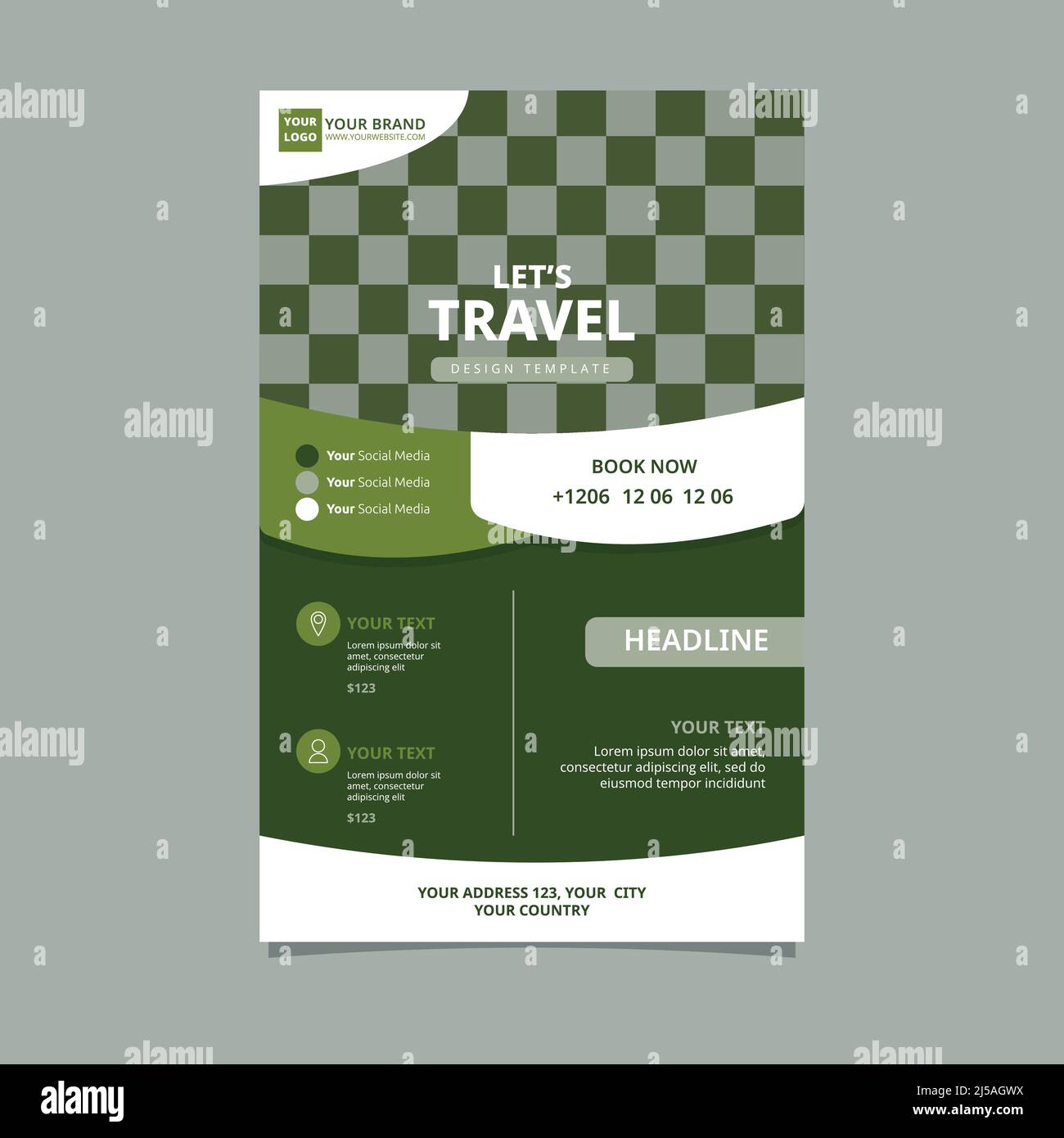 Opuscolo per le vacanze di viaggio semplice opuscolo per le vacanze Poster modello di design spazio vuoto Illustrazione Vettoriale