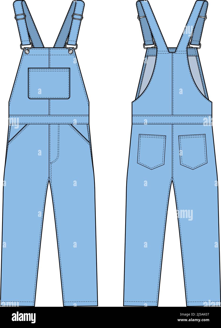 Illustrazione del modello vettoriale di tuta tuta in denim Illustrazione Vettoriale