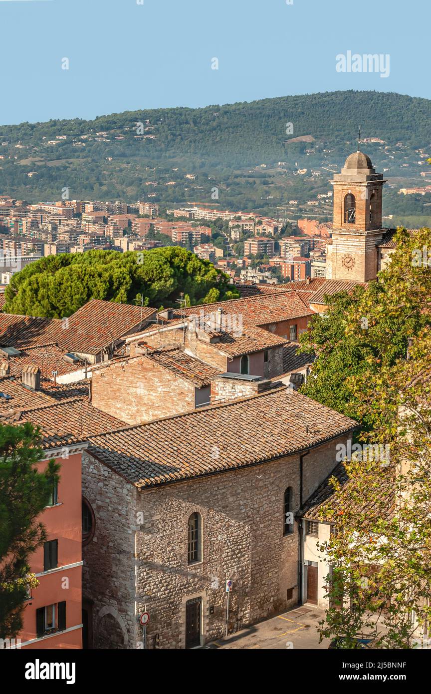 Vista sulla città vecchia di Perugia, Umbria, Italia Foto Stock