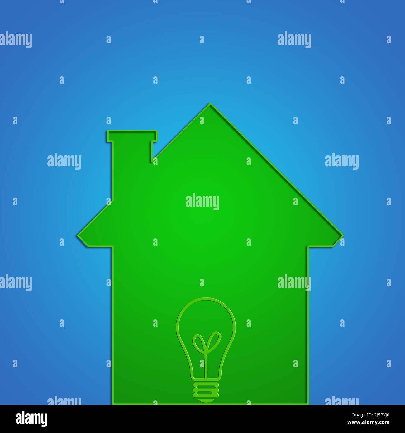 forma della casa con l'icona di una lampadina elettrica, cocnept verde transizione Foto Stock