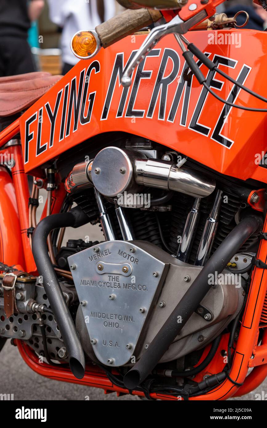 Flying Merkel moto prodotto dalla Miami Cycle & Mfg Co di Middletown, Ohio, USA. In mostra all'evento motociclistico Southend Shakedown Foto Stock