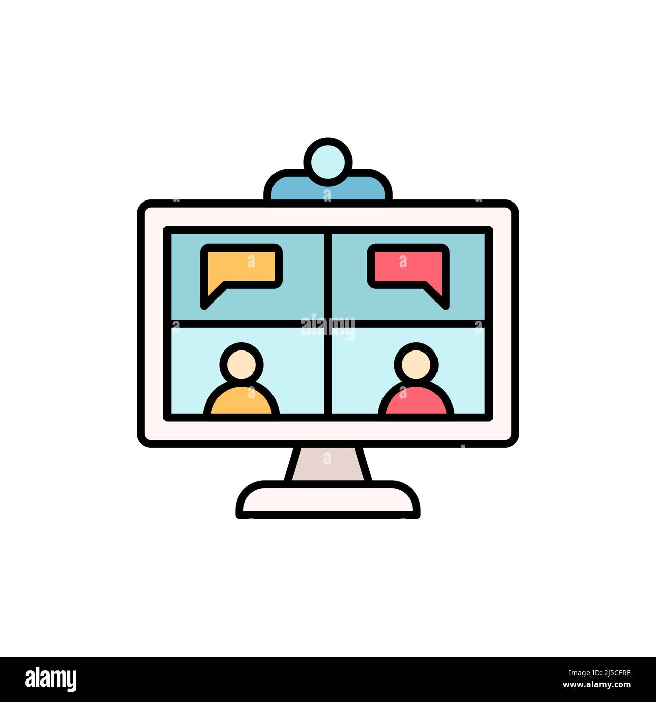 Profilo della videoconferenza, contorno pieno, icona glyp. Segno di stile lineare per concetto mobile e web design. Monitorare l'utente semplice icona vettoriale. Simbolo, registro Illustrazione Vettoriale