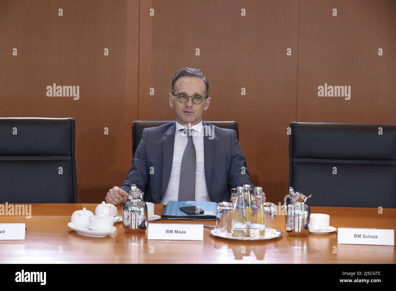 Il ministro degli Esteri tedesco Heiko Maas prima dell'inizio di una riunione del gabinetto presso la Cancelleria. [traduzione automatizzata] Foto Stock