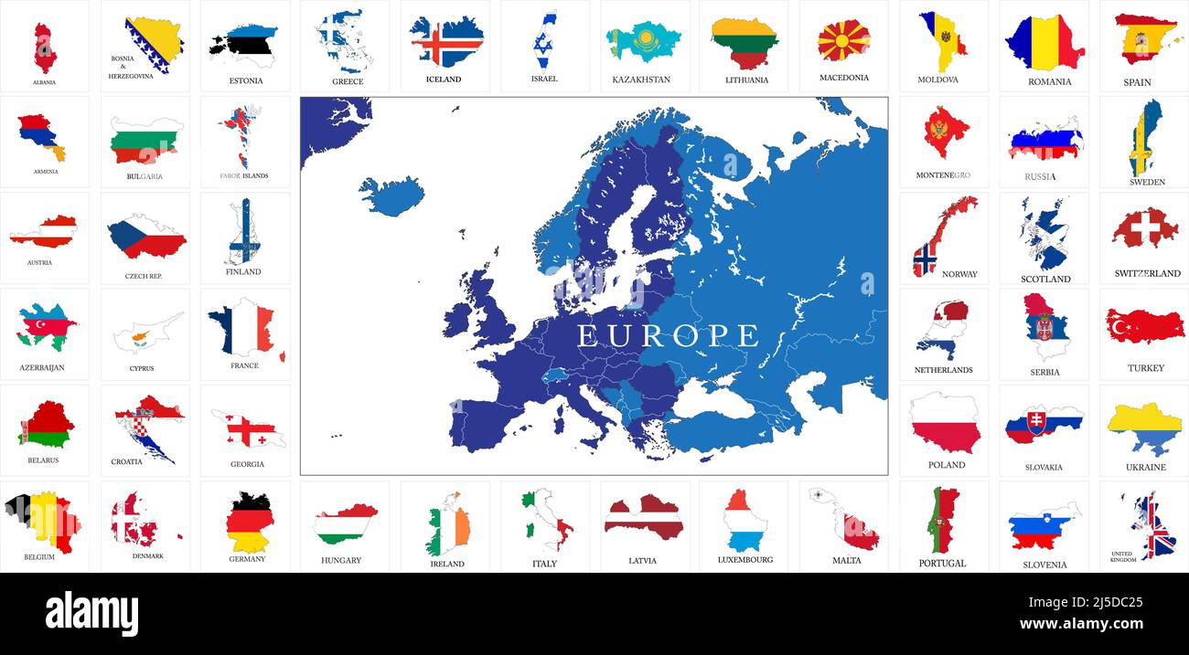 Set molto dettagliato di mappe vettoriali di tutti i paesi europei. Illustrazione Vettoriale