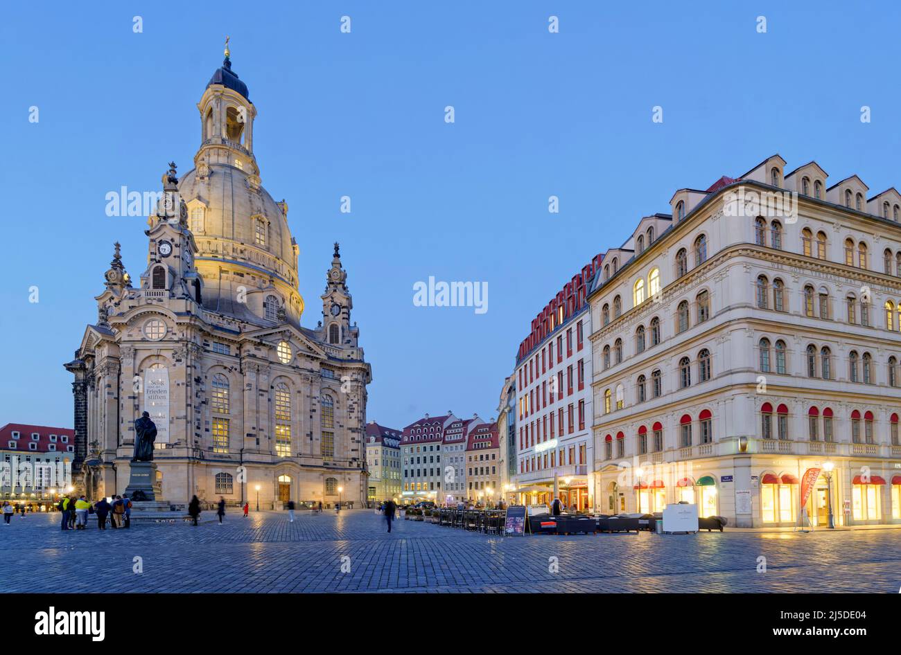 Frauenkirche, Martin Luther Denkmal, Neumarkt, Dresda, Sachsen, Germania Foto Stock