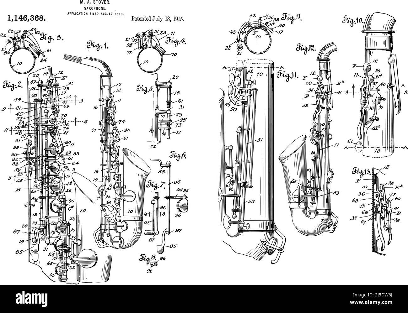 Brevetto Vintage Saxophone del 1915 Illustrazione Vettoriale