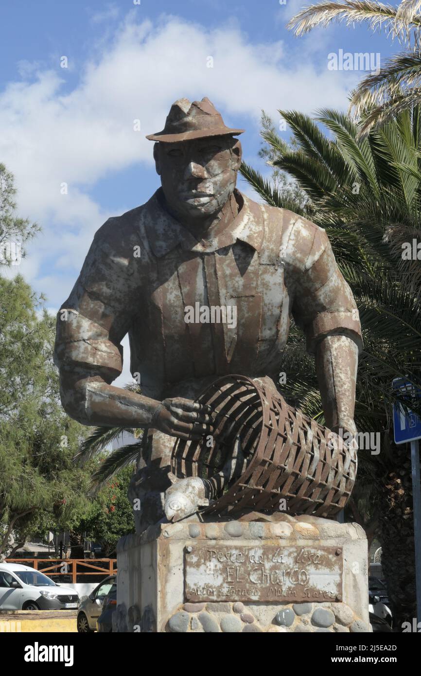 Puerto de la Aldea de San Nicolás, skulptur El Charco im Parque Ruben Diaz Foto Stock