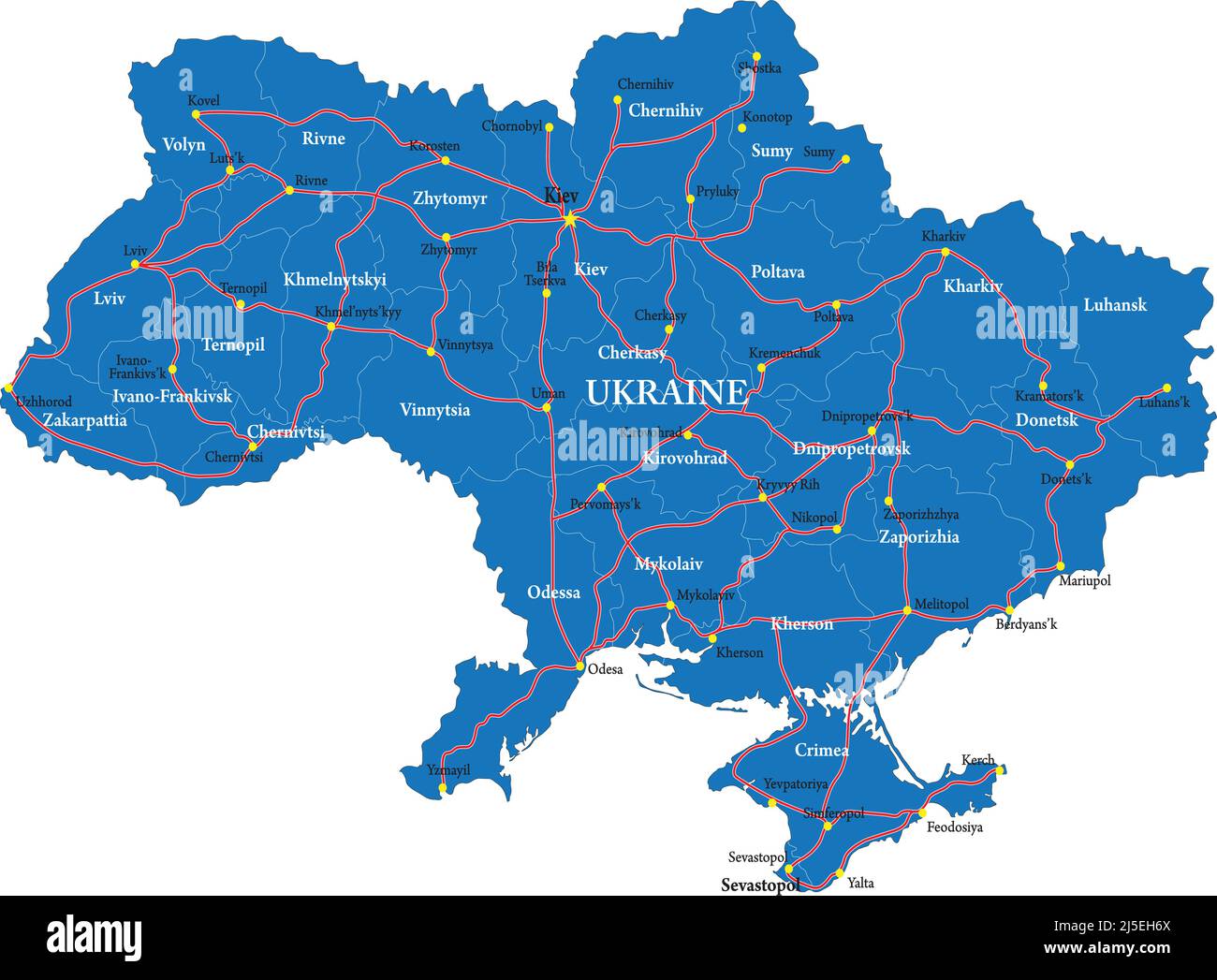 Mappa vettoriale molto dettagliata della Romania con regioni amministrative, principali città e strade. Illustrazione Vettoriale