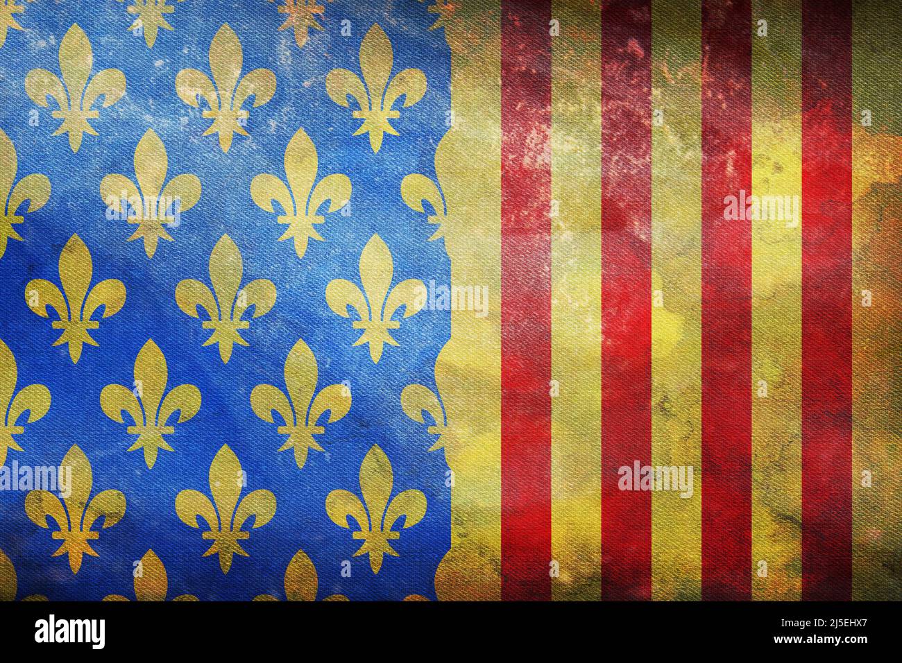 Vista dall'alto del dipartimento di retrogflag di Lozere, Francia con grana grunge. Viaggio francese e patriota concetto. Nessun flagpole. Progettazione di piani, layout. Allarme bac Foto Stock