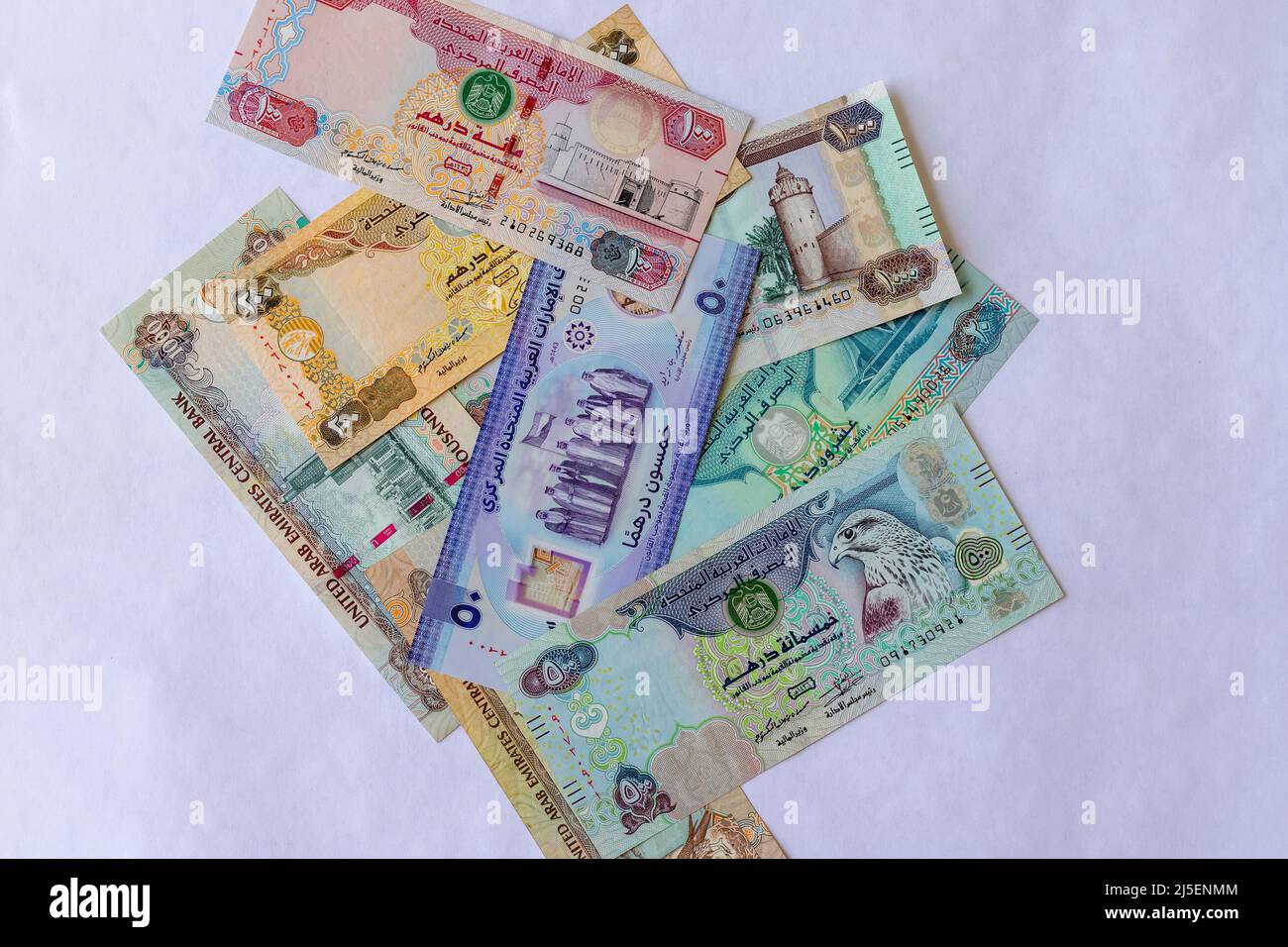 Set di banconote in valuta per gli Emirati Arabi Uniti Foto Stock