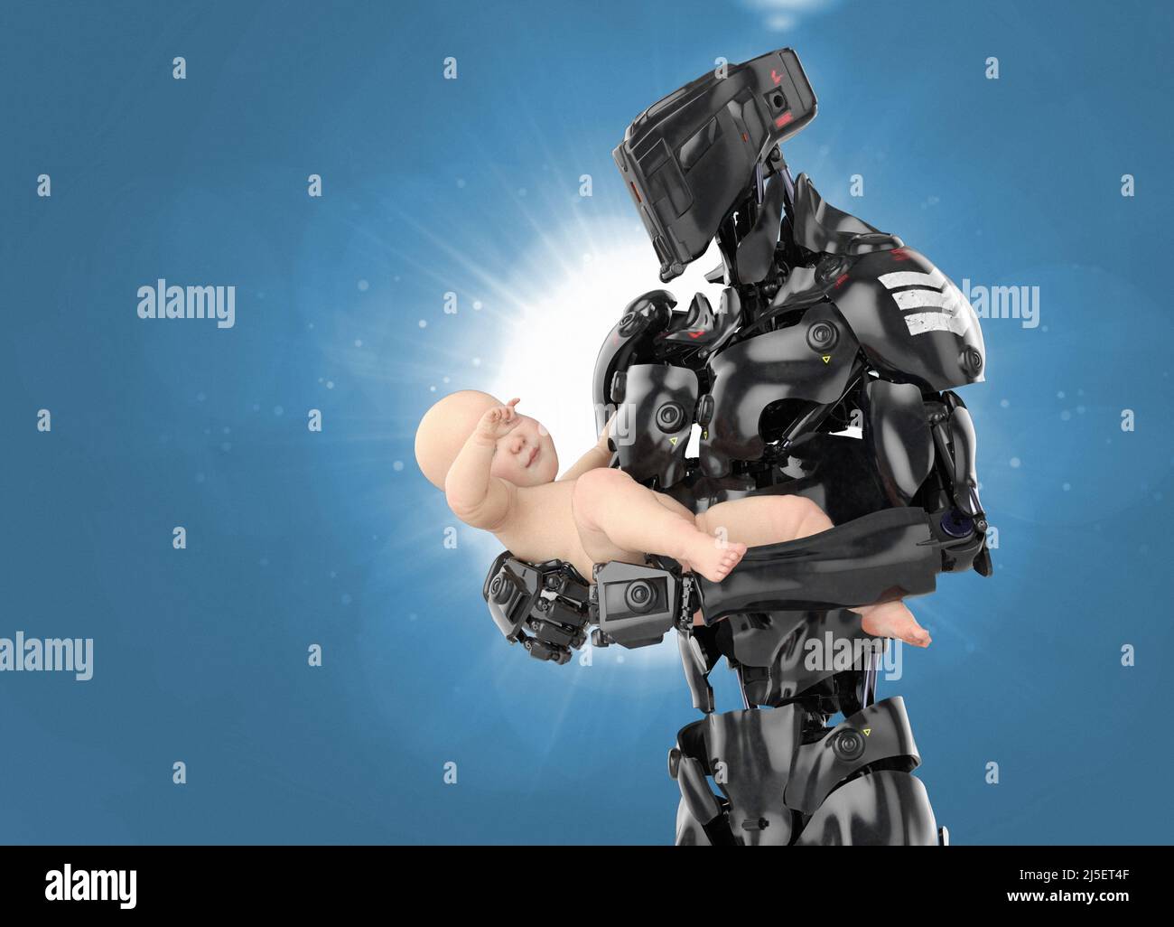 Robot cura di un bambino, illustrazione Foto Stock