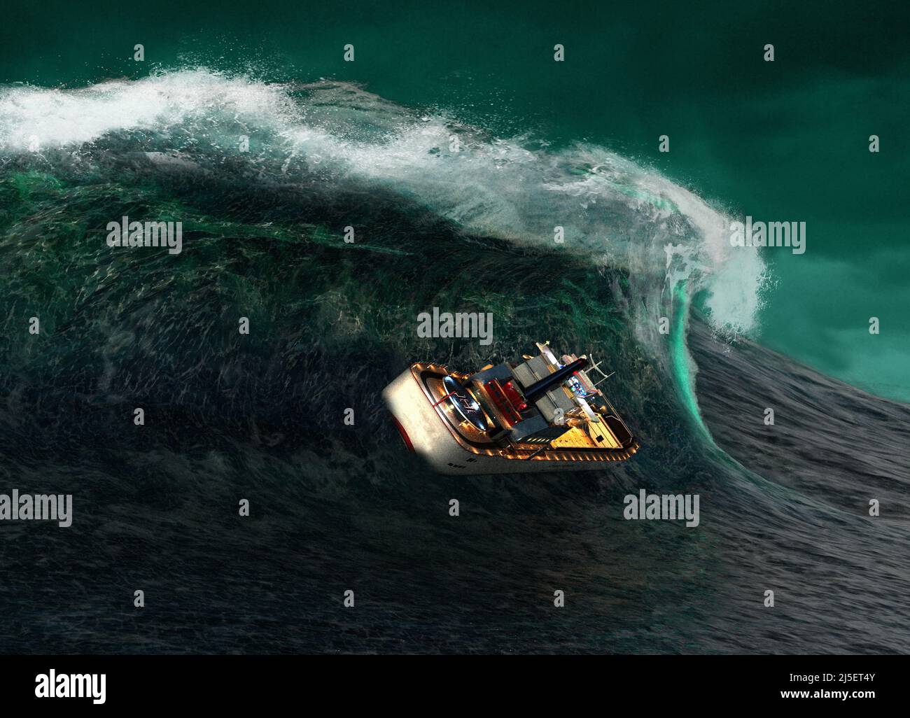 Onde canaglia affondando una nave da carico, illustrazione Foto Stock