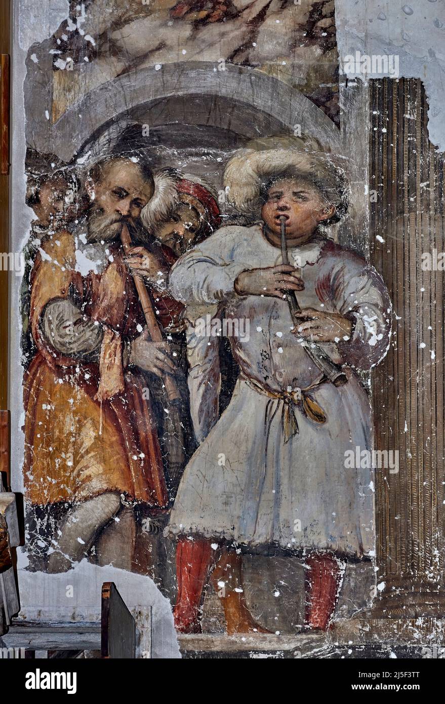 Corteo di musicanti - affianco - Girolamo Romanino - XVI secolo - Brescia, Italia, Duomo vecchio Foto Stock