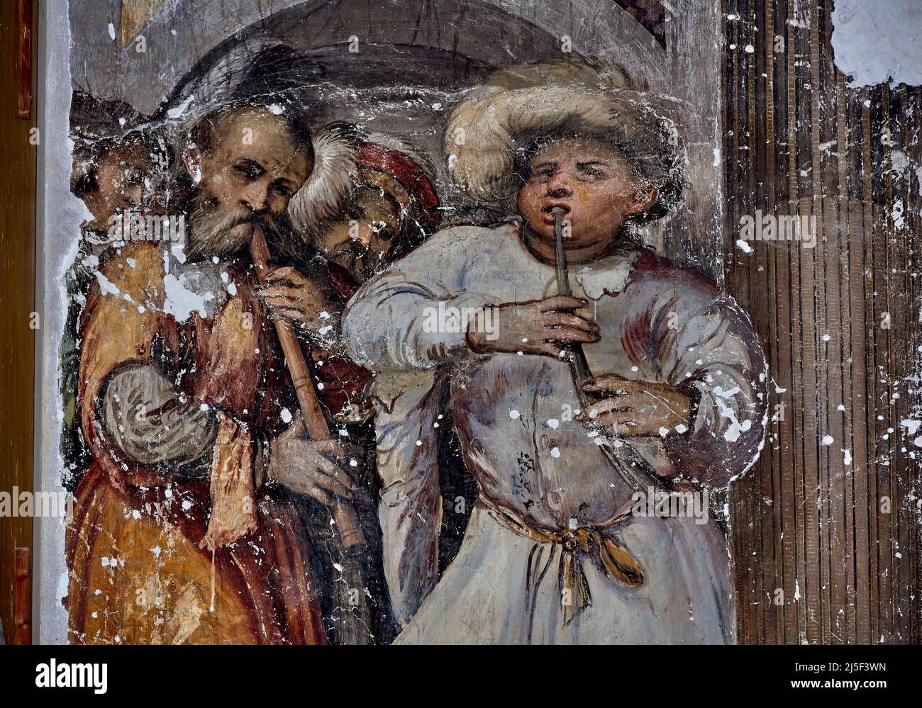 Corteo di musicanti - affianco - Girolamo Romanino - XVI secolo - Brescia, Italia, Duomo vecchio Foto Stock
