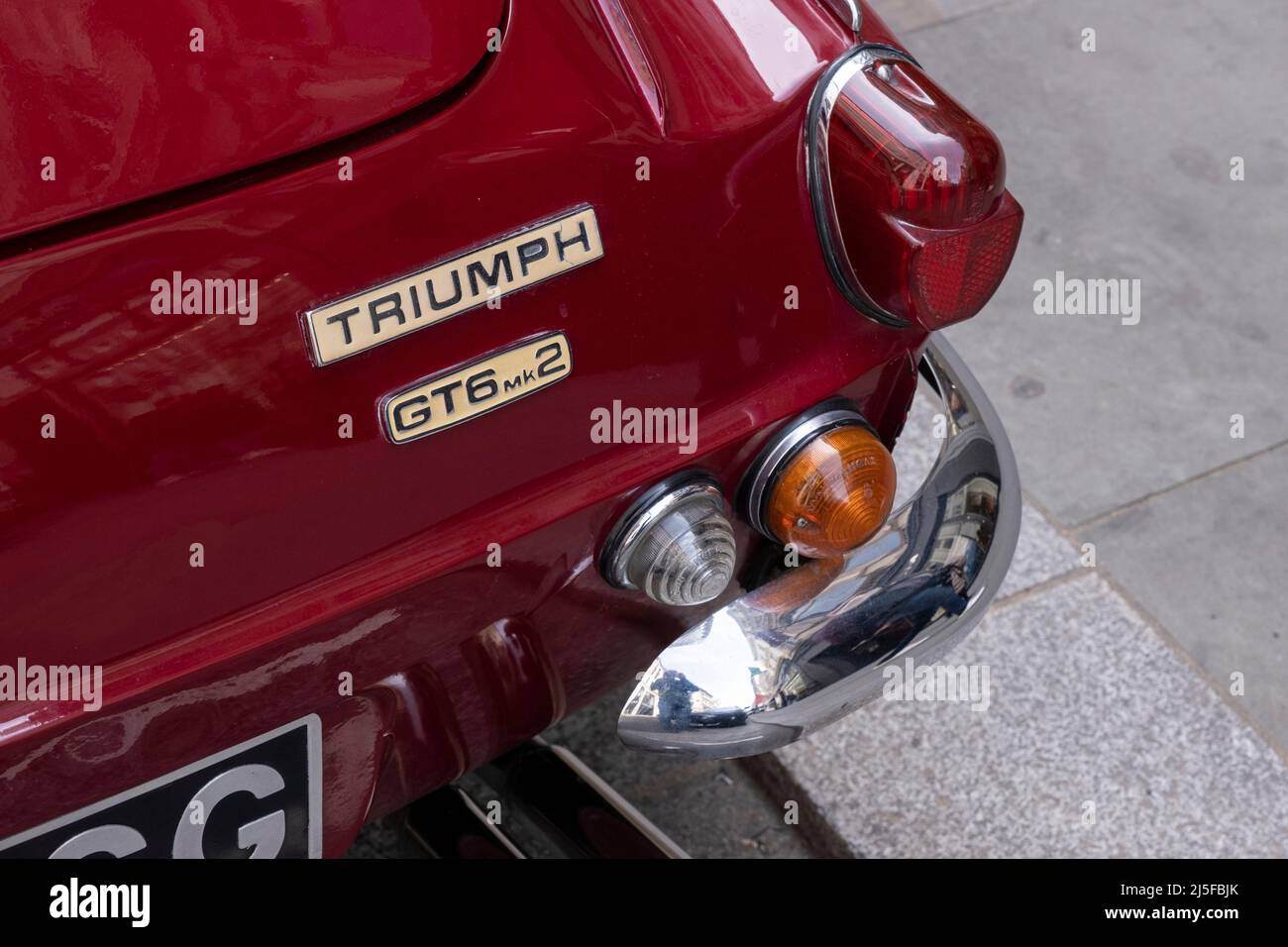 Dettaglio dell'annata Triumph GT6 Mk2 il 10th aprile 2022 a Londra, Regno Unito. Foto Stock