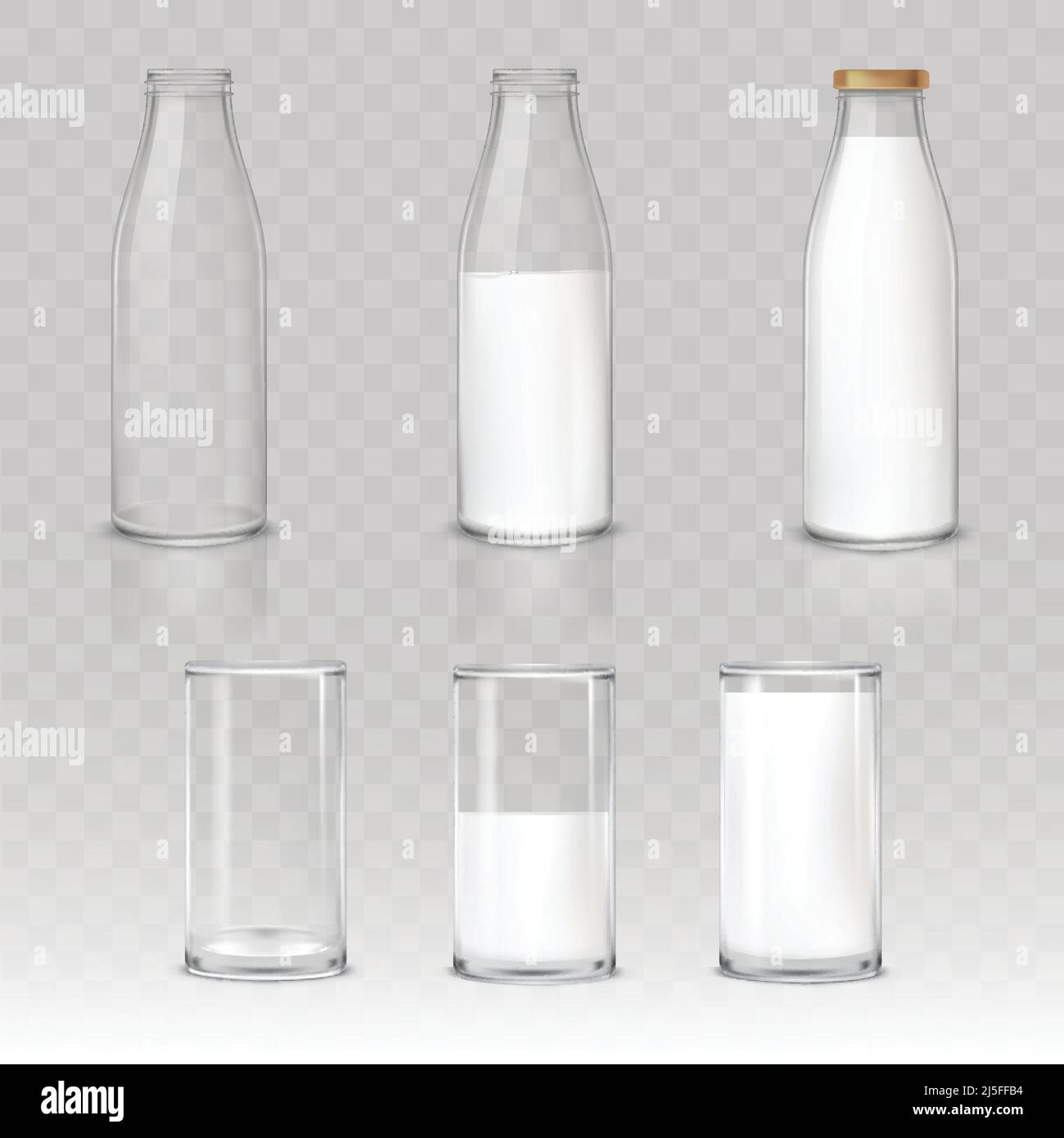 Set di icone vettoriali bicchieri e bottiglie con un latte Illustrazione Vettoriale