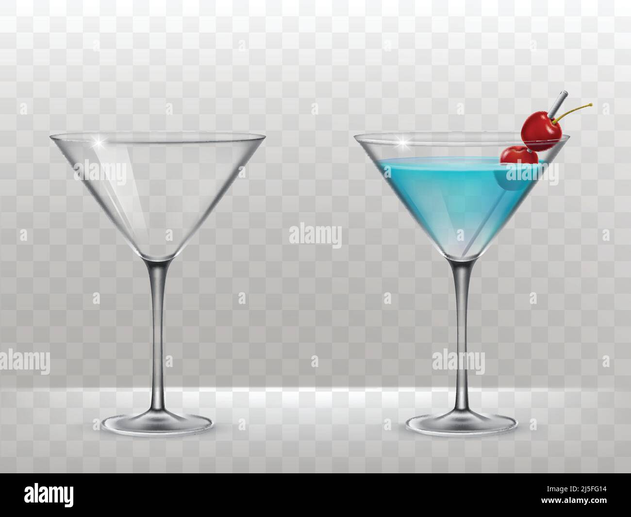 Set di illustrazioni vettoriali di occhiali per alcol in uno stile realistico Illustrazione Vettoriale