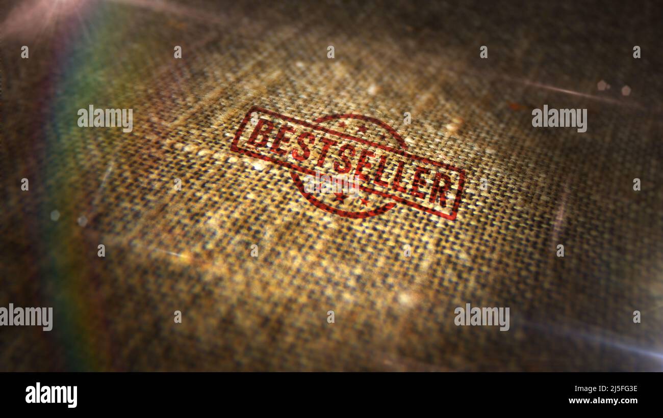 Timbro Bestseller stampato su sacco di lino. Scelta del cliente e concetto di acquisto consigliato. Foto Stock