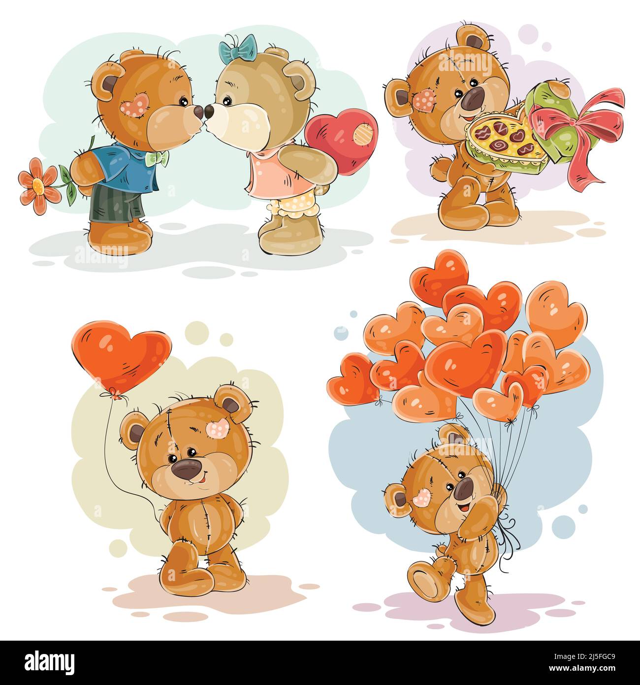 Set di illustrazioni vettoriali clip art di orsacchiotti amori. Stampa per Valentines Illustrazione Vettoriale