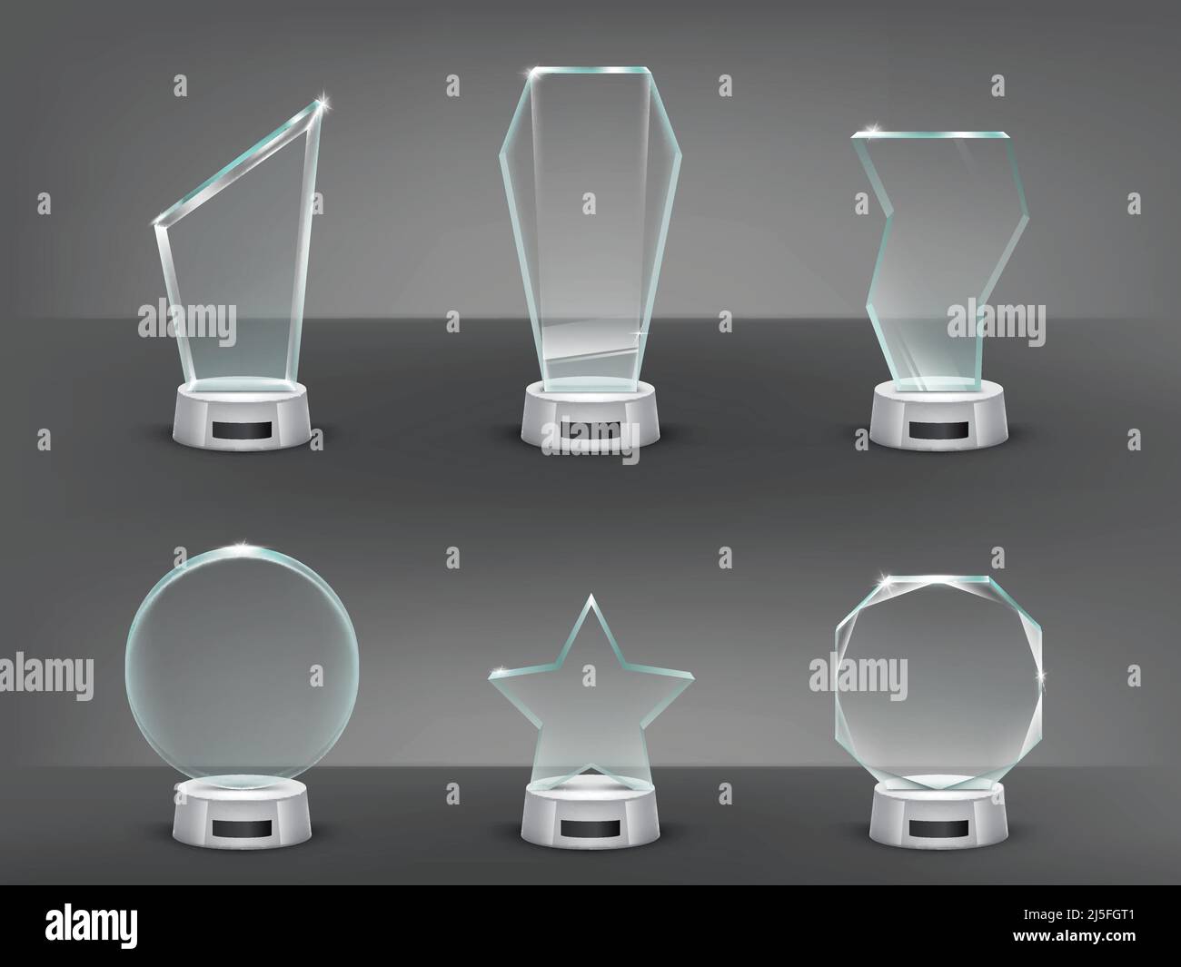 Collezione di illustrazioni vettoriali isolate di trofei di vetro moderni, premi Illustrazione Vettoriale