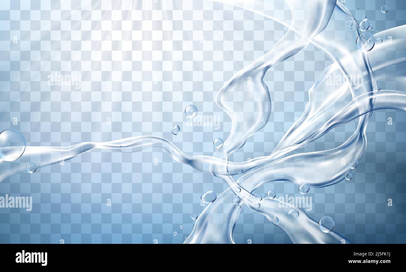Illustrazione vettoriale sfondo di flussi e gocce di acqua cristallina di colore azzurro Illustrazione Vettoriale