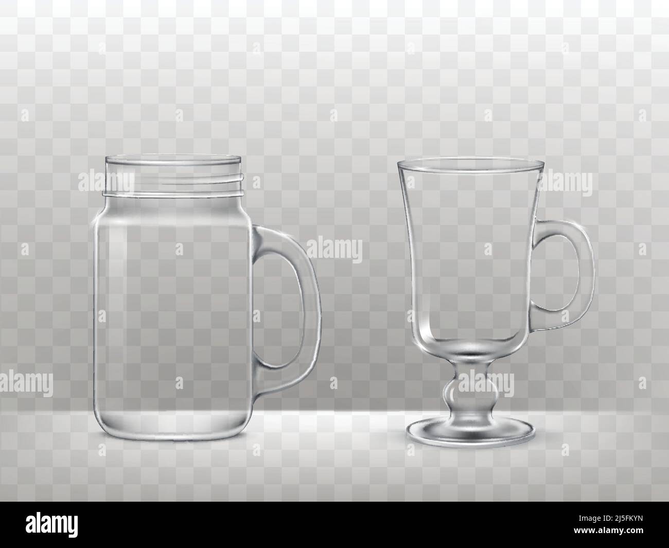 Set di illustrazioni vettoriali di bicchieri, tazze per frullati e altre bevande in uno stile realistico Illustrazione Vettoriale