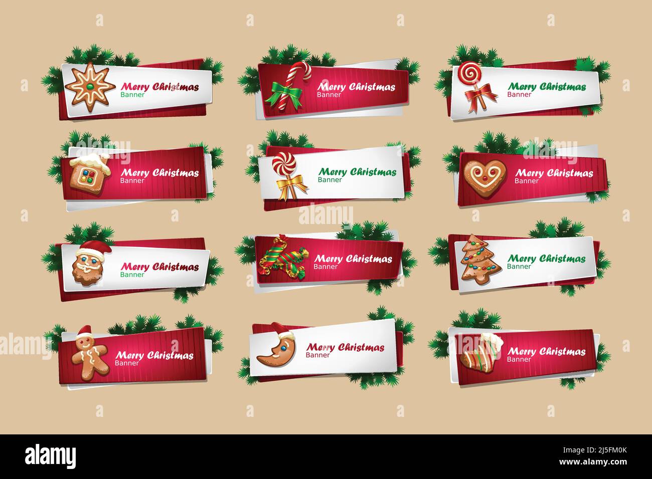 Set di banner vettoriali, intestazioni con un modello di dolci natalizi Illustrazione Vettoriale