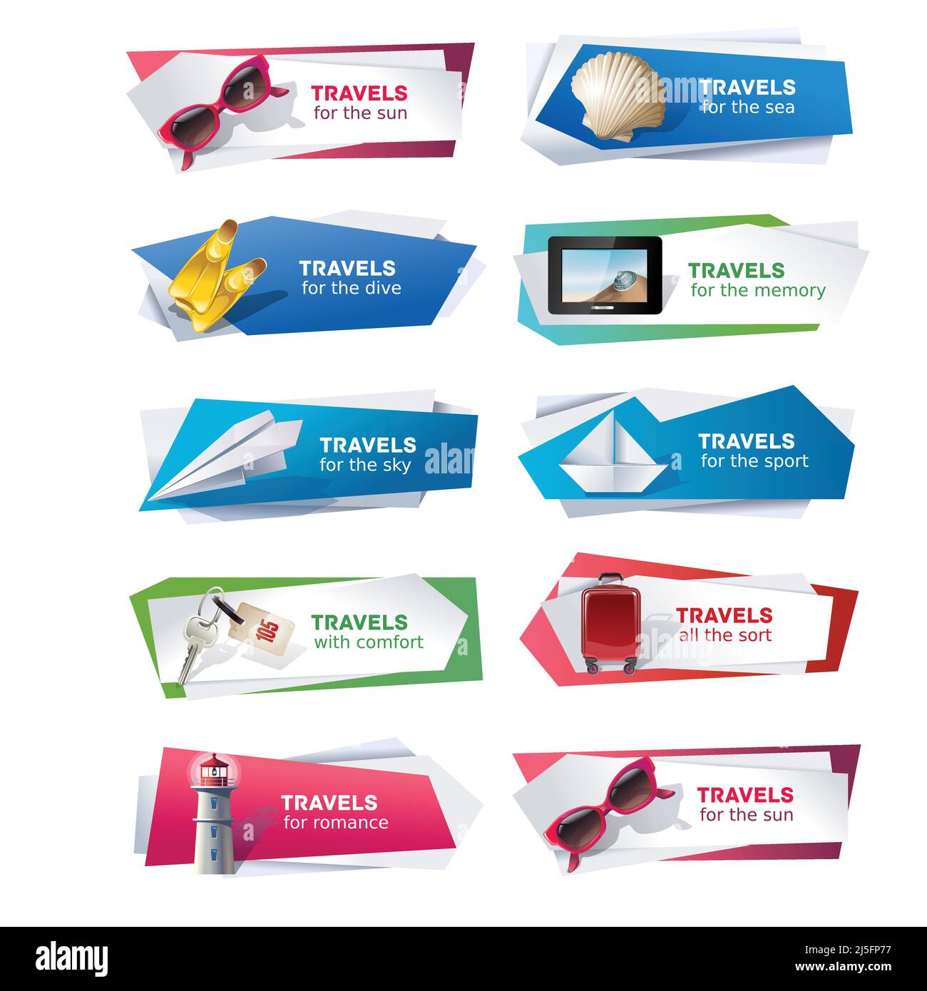 Set di banner vettoriali sul tema del viaggio Illustrazione Vettoriale
