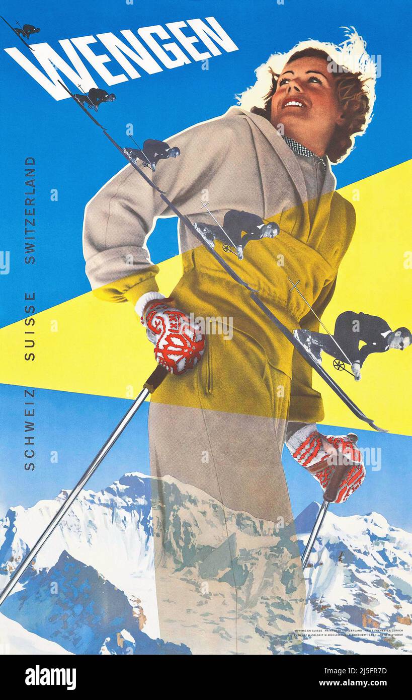 Poster Winter Sport Vintage 1930s - Wengen , ca. 1935 Foto Stock