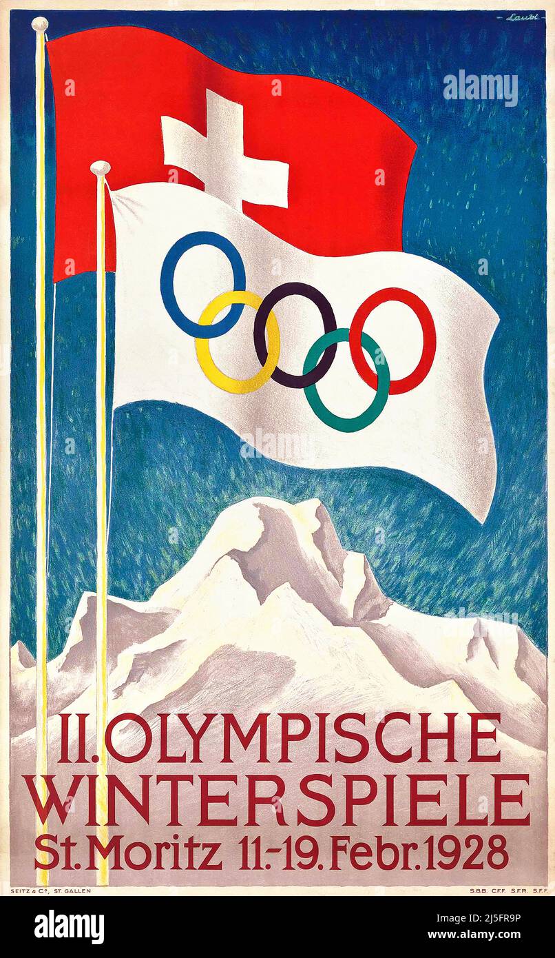 Poster dei Giochi Olimpici invernali - II. OLYMPISCHE WINTERSPIELE, ST. MORITZ 1928 Foto Stock