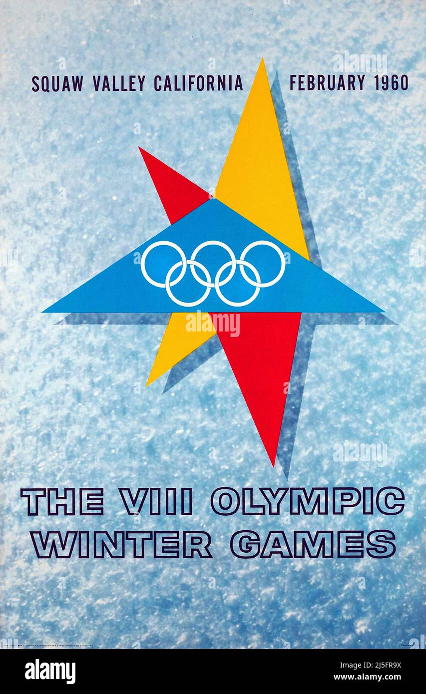 Poster Vintage Olympic Winter Games - Squaw Valley 1960, VIII Olympic Winter Games Foto Stock