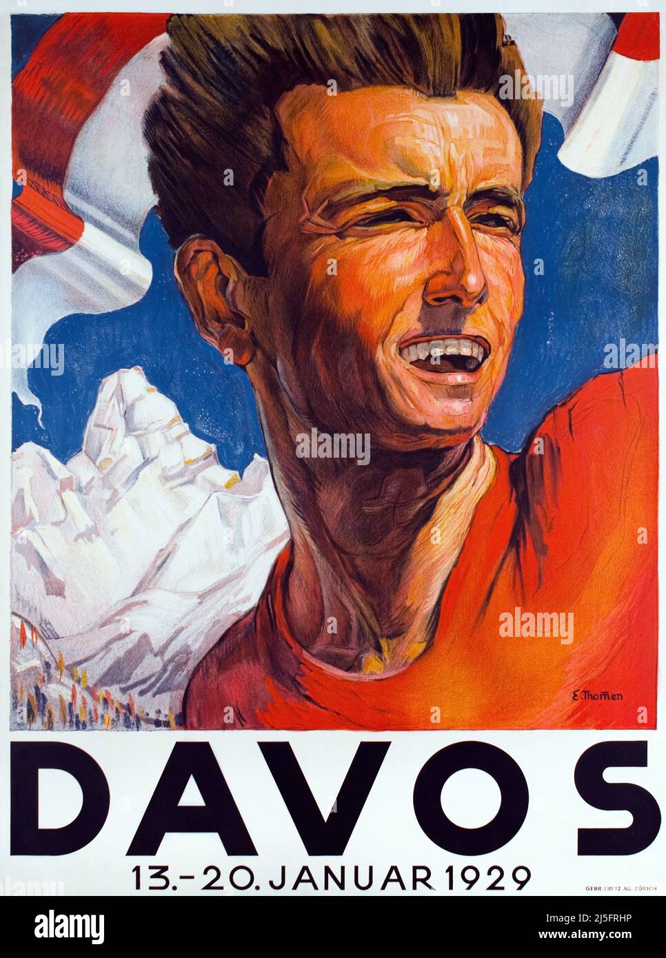 Poster delle Olimpiadi invernali vintage 1928 - Davos Foto Stock