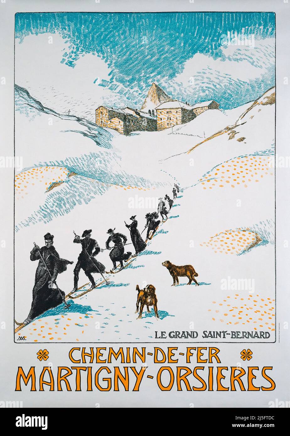 VINTAGE POSTER le Grand Saint-Bernard, Chemin-de-Fer Martigny-Orsières , 1916 Foto Stock
