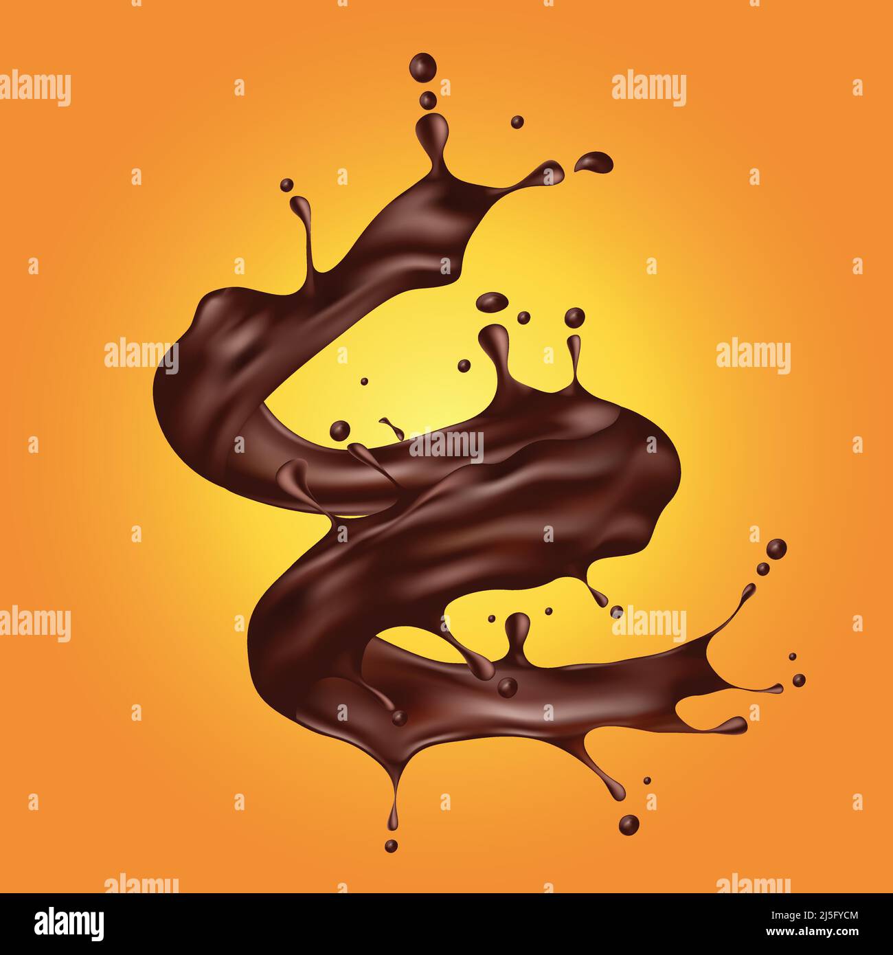 Illustrazione vettoriale di una spruzzatura a spirale di cioccolato marrone in uno stile realistico. 3d illustrazione, stampa, elemento di disegno. Illustrazione Vettoriale