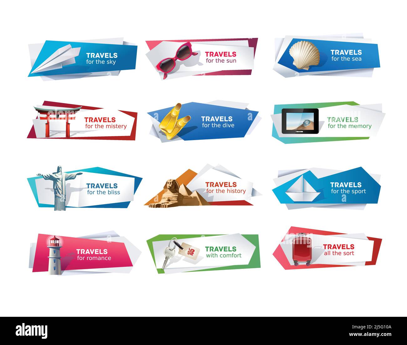 Set di banner vettoriali sul tema del viaggio Illustrazione Vettoriale