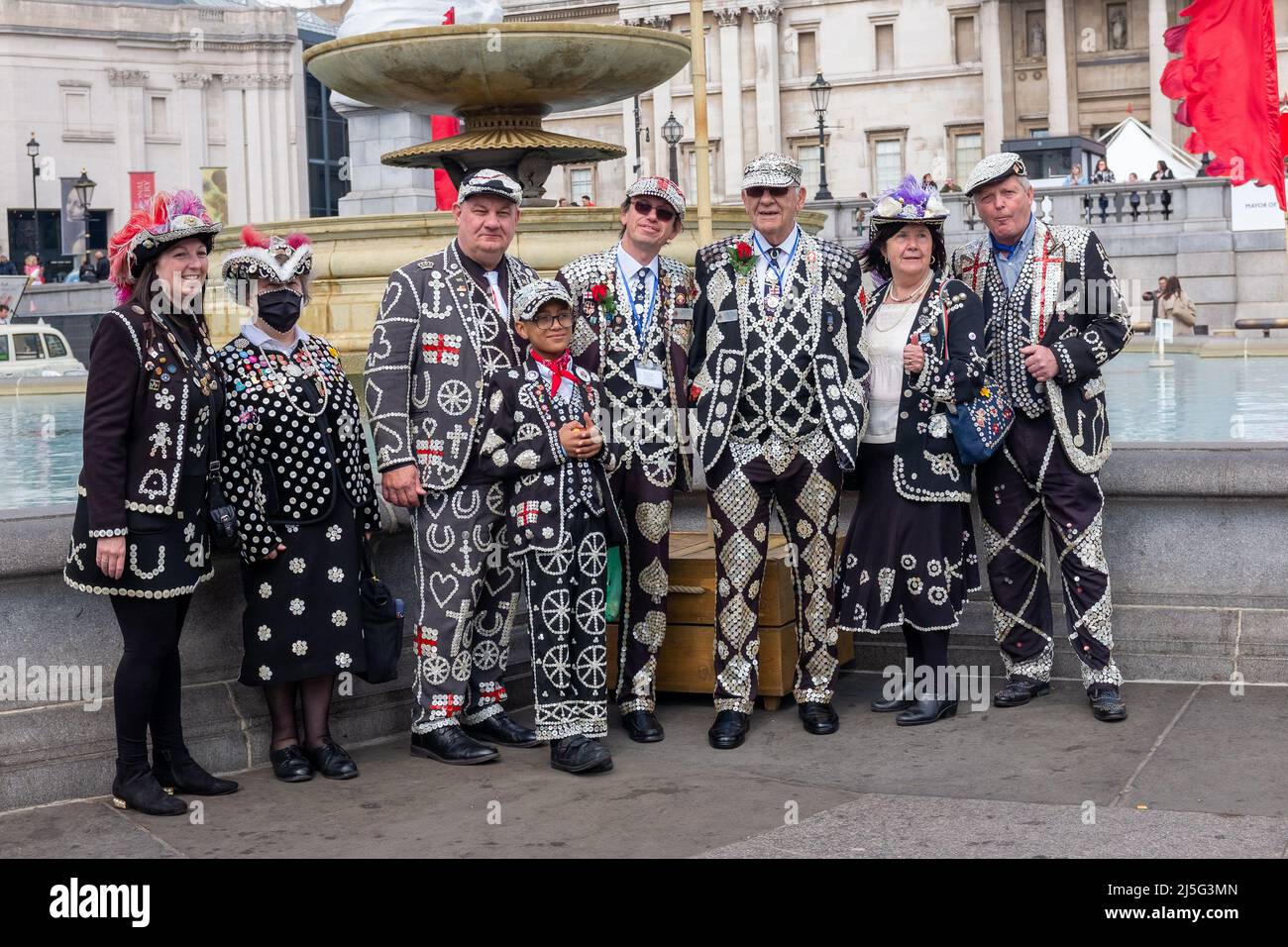 Pearly Kings e Queens, Trafalgar Square, Londra Foto Stock