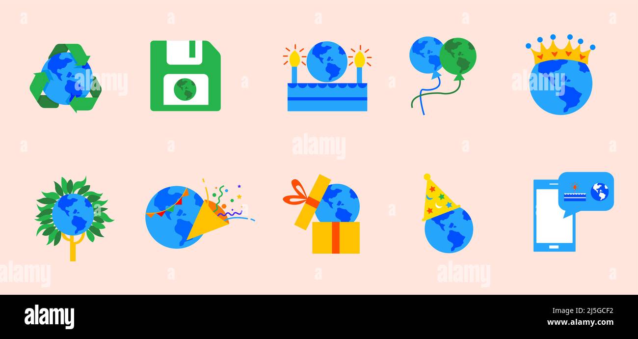 Set di icone del giorno della terra madre Illustrazione Vettoriale