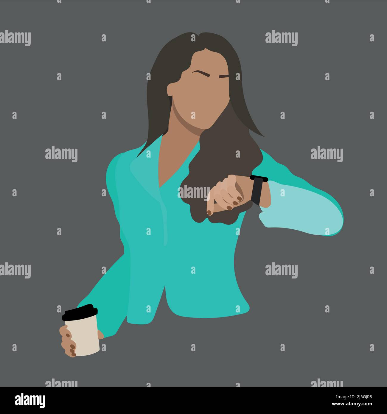Giovane donna take away caffè. Illustrazione vettoriale Illustrazione Vettoriale