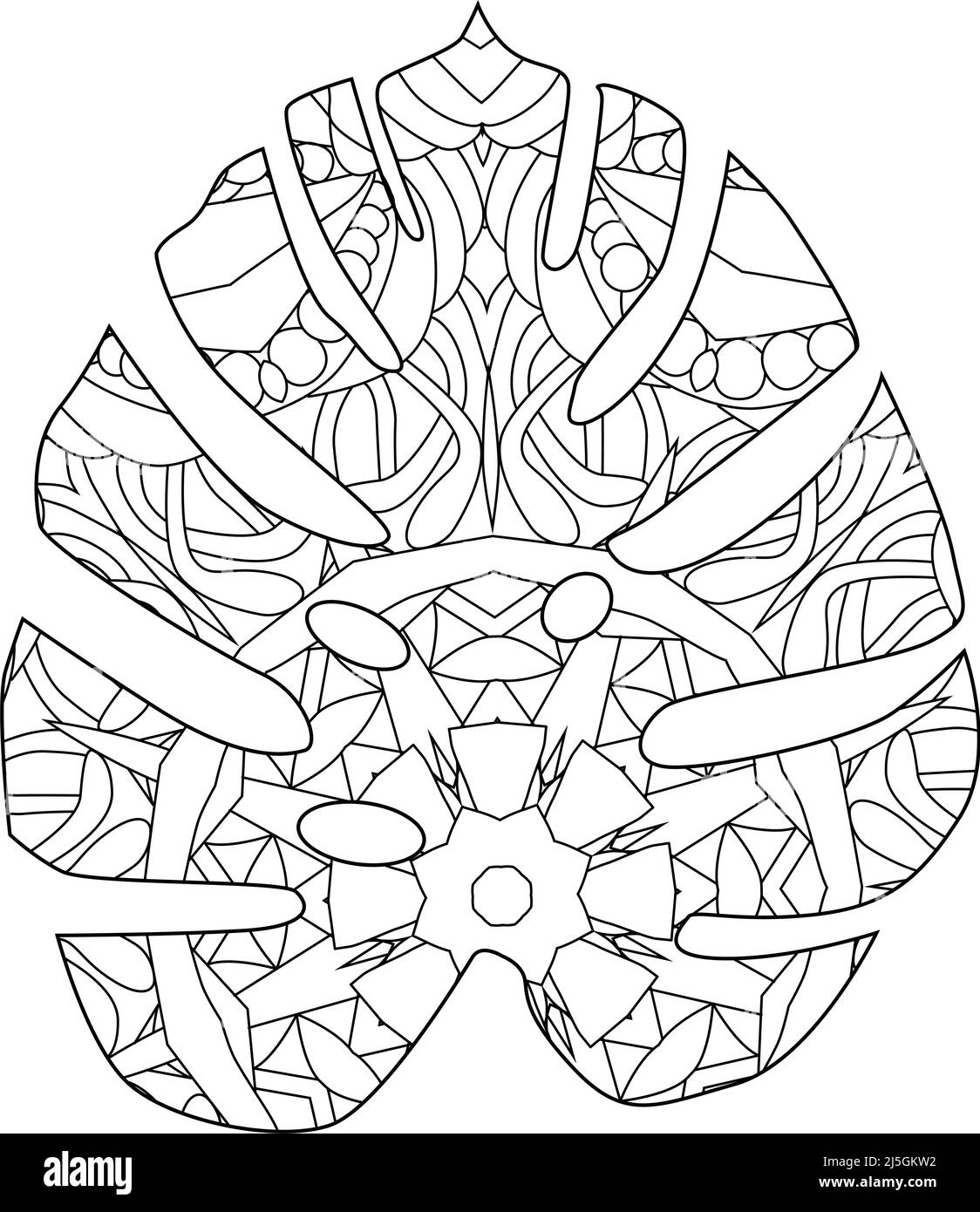 Zentangle Monstera con linee pulite per la colorazione, per il design di t-shirt, tatuaggio e altre decorazioni Illustrazione Vettoriale