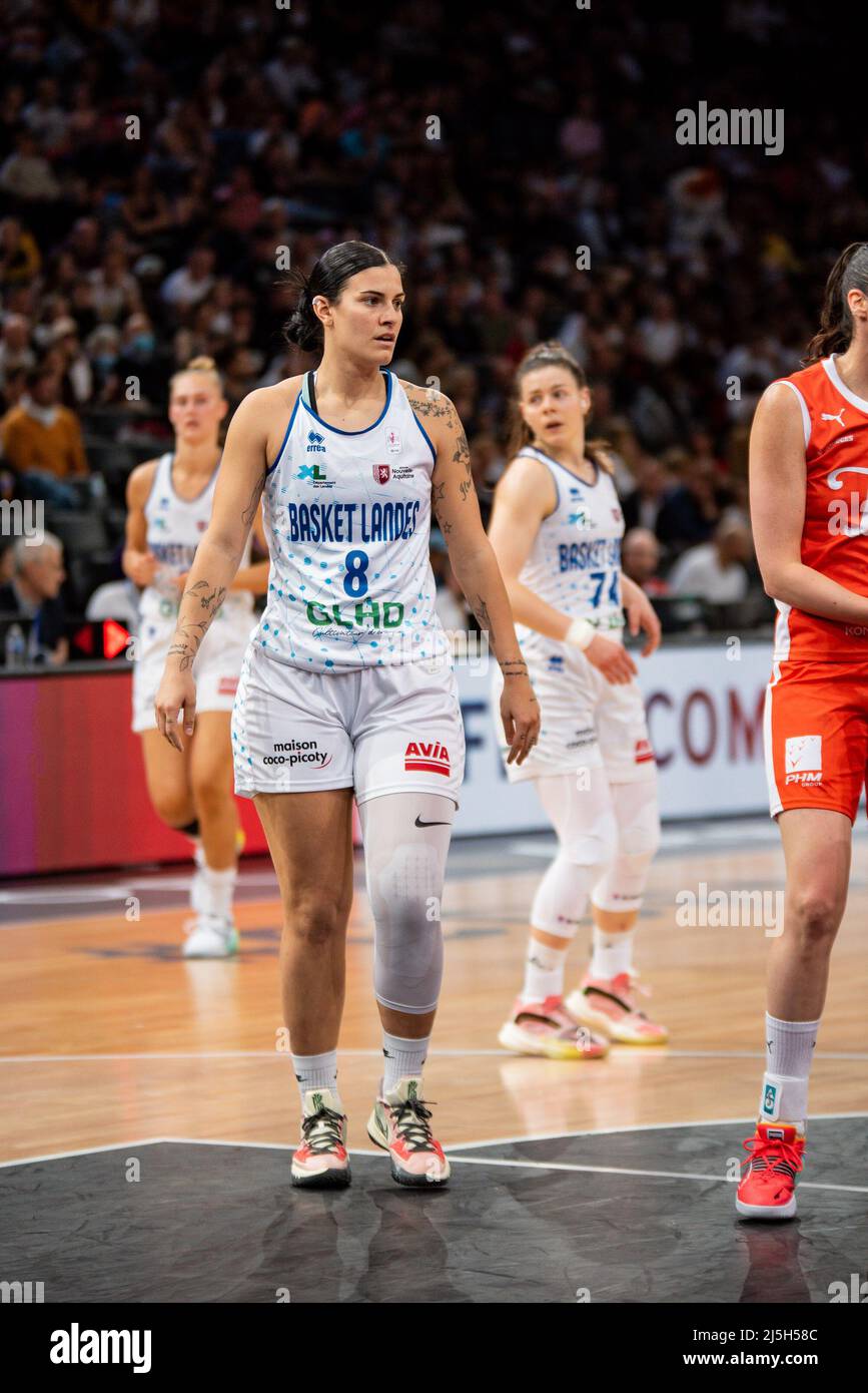 Marzia Tagliamento delle Landes Basket durante la Coppa delle Donne francesi, finale partita di basket tra Landes Basket e Bourges Basket il 23 aprile 2022 presso l'Accor Arena di Parigi, Francia - Foto Antoine Massinon / A2M Sport Consulting / DPPI Foto Stock