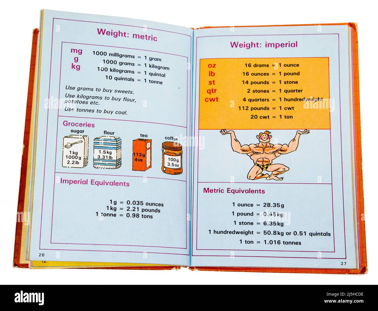 Il Ladybird Book of Tables, ausilio didattico aritmetico per bambini con misure metriche e imperiali del peso, Regno Unito Foto Stock