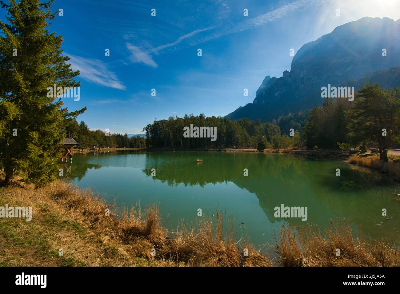 Lago di Völser Weiher in Alto Adige in Italia Foto Stock